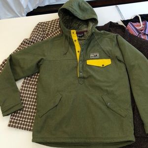 Patagonia Mens Hooded Wool Pullover, Green with Yellow Accents, Size Medium